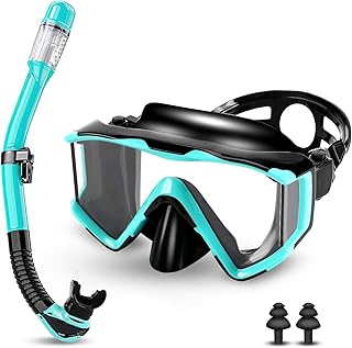 Masque Plongée Adulte, Lunettes de plongée panoramiques 180°,Masque de plongée Anti-buée Anti-Fuite, avec lentille en Verre trempé, Ensembles de Tuba pour la plongée en apnée et la plongée