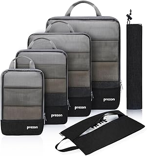 Prezon Set 6 sacs rangement compressibles imperméables, partenaires valise en TPU & nylon, organisateurs bagages durables adaptés maison, voyages, camping, salle sport - Noir