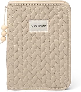 Suavinex, Protège Carnet de Santé Bébé, Pochette Documents, Étui pour Ranger et Organiser, Carnet Maternité, Fermeture Éclair, Résistant à l'Eau, Cadeau Nouveau-né, Poches Intérieures, Coton, Beige
