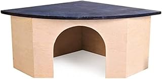 CROCI - Maison Hamster Russe - Accessoire de Cage pour Rongeurs -Jeu Idéal pour Hamster Nain, Cochon d'Inde, Rat, Gerbille Rongeur, Porc-épic et Petites Tortues, Bois avec Toit Bleu, 29x13x21 cm