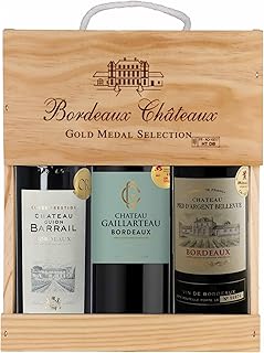 Sélection Bordeaux - Coffret cadeau vin rouge médaille d'or en caisse bois - Idéal pour offrir - Origine : Bordeaux, France (3 x 0.75 l)