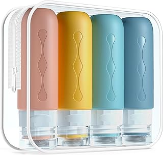 Flacons de Voyage, 4Pcs Étanches Bouteille de Voyage Silicone, Accessoires de Voyage Aéroport Contenant pour Huile Solaire, Shampooing, Lotion, Gel Douche Crème (89ml)