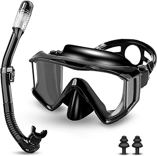 Masque Plongée Adulte, Lunettes de plongée panoramiques 180°,Masque de plongée Anti-buée Anti-Fuite, avec lentille en Verre trempé, Ensembles de Tuba pour la plongée en apnée et la plongée