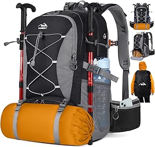 NUBILY Sac à Dos de Randonnée Homme Femme Imperméable 50L Sac de Jour Élégant Outdoor Camping Sac à Dos Voyage Léger Noir