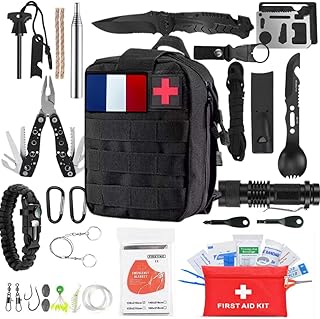 Kit de Survie -Sac de Survie - Pince Multifonction - Paracorde Boussole - Couteau Pliant Multifonction - Allume Feu - Lampe Torche