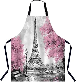 BGBDEIA Tablier de cuisine réglable pour homme et femme, motif paysage urbain européen de Paris, tablier de chef pour la maison, la pâtisserie, le jardinage, le barbecue, le café, le restaurant,