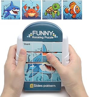 Puzzle Rotatif 16 pièces Jeux Voiture Enfant Voyage pour Les Voyages Parents-Enfants Jeux de Voyage Puzzle jouable (Vie Marine)