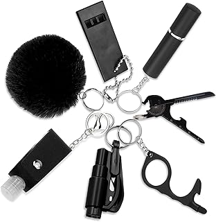 Ensemble de Porte-clés d'autodéfense, RosyFate7 in 1 Porte-clés Self Defense, Self Defense Keychain Kit, avec Marteau de Sauvetage et Coupeur de Ceinture de Sécurité