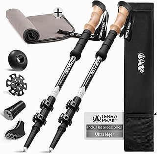 Terra Peak® Bâtons de Marche et Randonnée télescopiques (Pliables, Extensibles, réglables, légers) - Canne et Randonnee pour Trekking, Nordique Walking, Trail Running, Montagne Femme et Homme