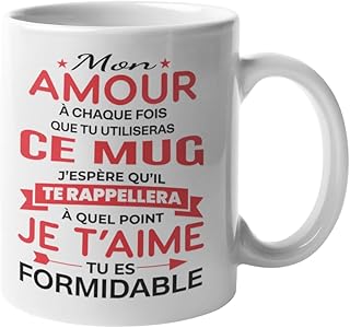 Mug Amour – Cadeau Romantique pour Couple, Femme ou Homme – Idée Cadeau Anniversaire, Saint-Valentin, Noël – Tasse Je t’aime Touchante et Originale – Céramique 330 ml
