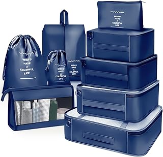 Organisateur Valise, 9 x Rangement Valise Accessoires Voyage, Rangement Valise Organisateur pour Vêtements Sous-vêtements(Marine)