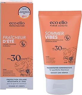 eco elio Crème Solaire Résistante à l’Eau SPF 30 – 75ml | Visage & Corps | Format Voyage Éco-Responsable Sans Octocrylène, Microplastiques, Parfum | Texture Fraîche, Légère Note d’Été