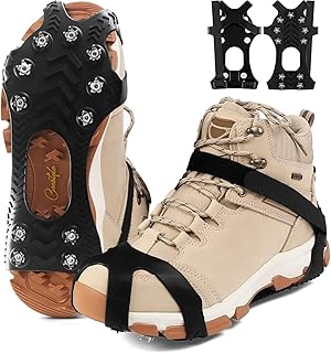 Griffes à Crampon avec 11 Dents, Véritables Pointes en Acier Inoxydable et Silicone Durable, Mixte Adulte, Anti-Slip Crampons de Neige pour la Marche, Randonnée, Alpinisme en Hiver