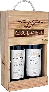 Calvet - Coffret cadeau de 2 bouteilles de vin rouge Réserve, Bordeaux en caisse bois (2 x 0.75 L)