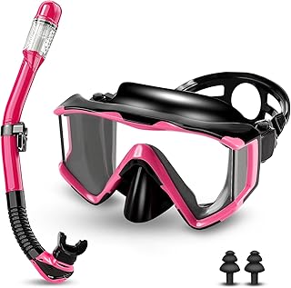 Masque Plongée Adulte, Lunettes de plongée panoramiques 180°,Masque de plongée Anti-buée Anti-Fuite, avec lentille en Verre trempé, Ensembles de Tuba pour la plongée en apnée et la plongée
