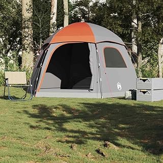 Tente igloo familiale étanche pour 6 personnes, gris et orange, 388 x 350 x 230 cm, avec toit pluie amovible, connexion E, idéale pour le camping, les aventures en plein air