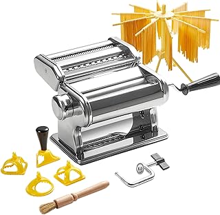 ROSSETTO Machine à pâtes manuelle avec séchoir – En acier inoxydable avec 9 épaisseurs de pâte et 2 largeurs de coupe – Pour lasagnes, spaghettis, fettuccine – Raviolis